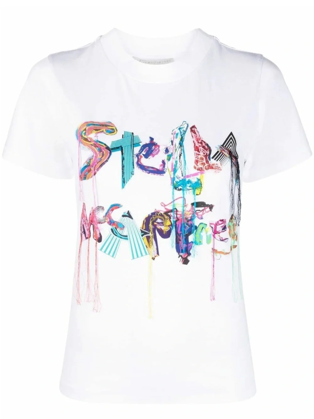 Stella McCartney Logo Graphic 3D Fringe Colorful White Cotton T-Shirt NEW - Picture 3 of 13